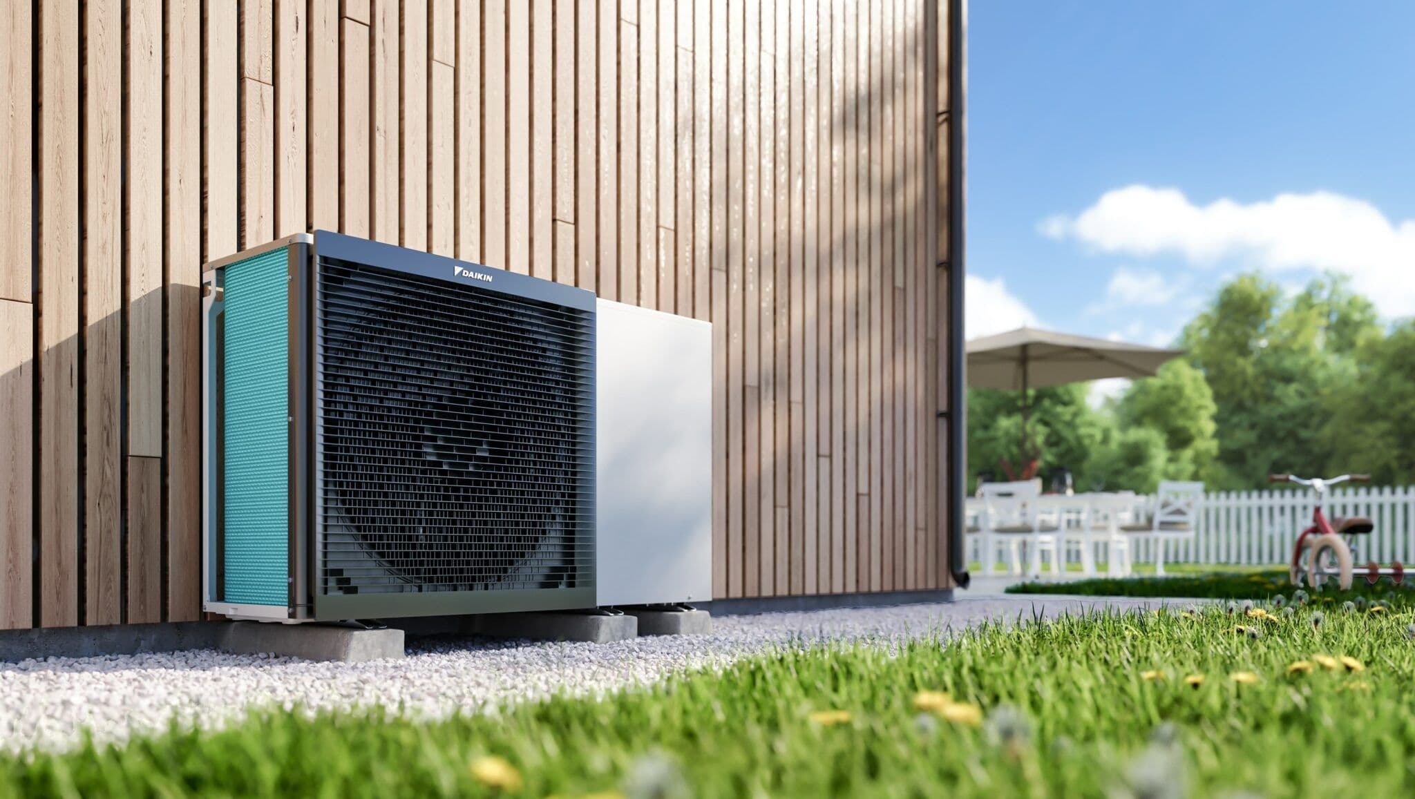 Warmtepomp buitenunit bij een woning